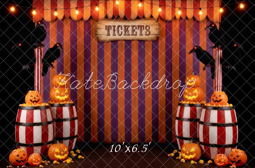 Kate Halloween Circus Striped Barrels Pumpkins Backdrop Designed by Patty Robert