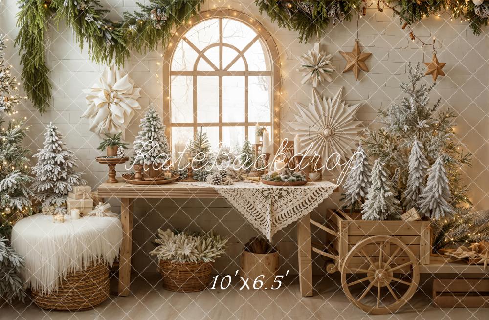 On Sale Kate Christmas Snowy Trees Wooden Cart Window Backdrop Designed by Emetselch