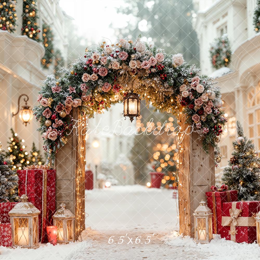 Kate Christmas Arch Door Snowy Street Backdrop Designed by Emetselch -UK