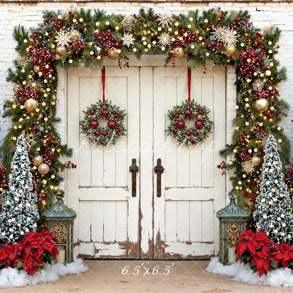 Kate Christmas White Door Garland Trees Backdrop Designed by Emetselch -UK