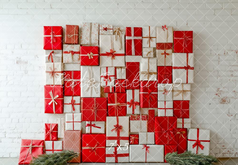 Kate Christmas Red White Gift Wall Backdrop Designed by Patty Robert