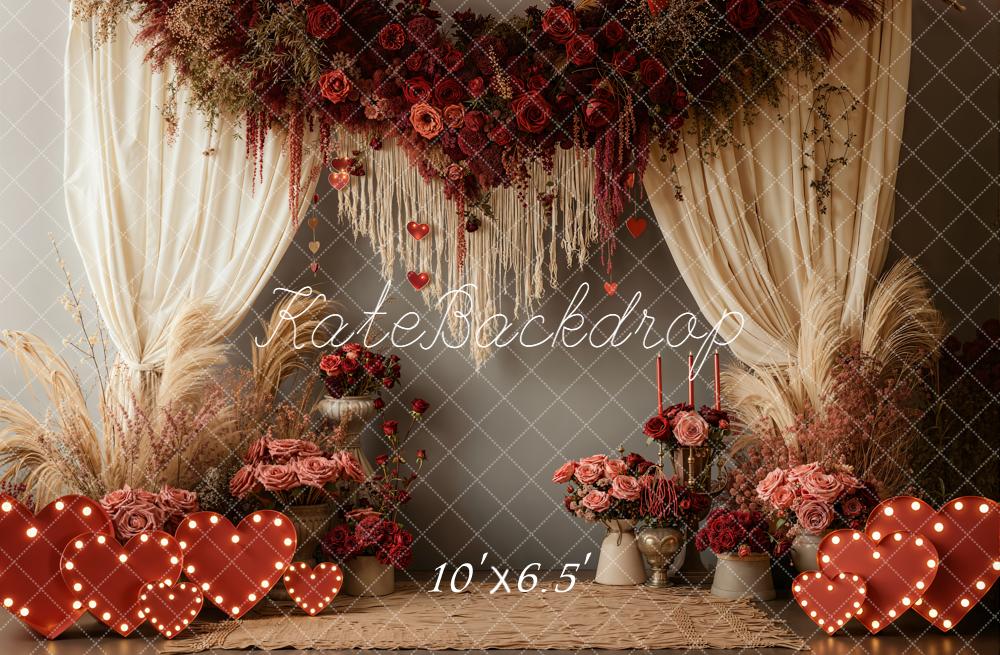 Kate Wedding Flower Arch Pampas Grass Hearts Fleece Backdrop Designed by Emetselch -UK