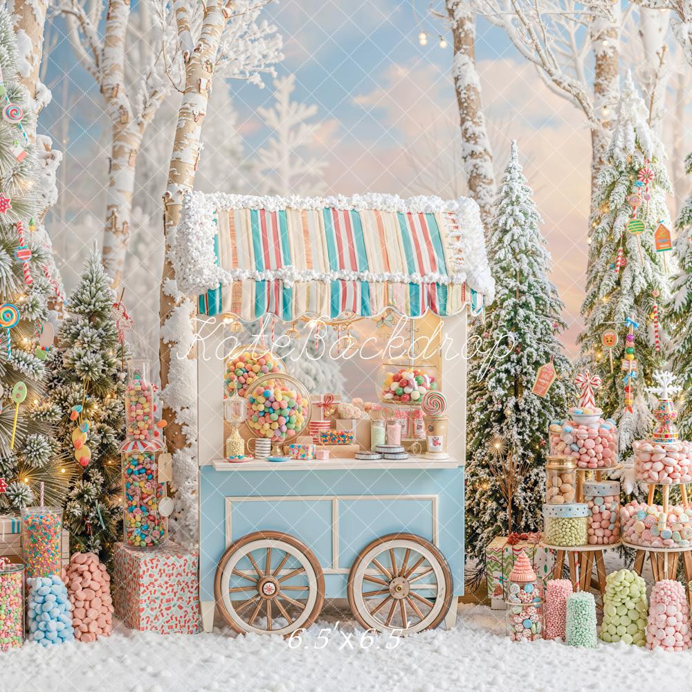 Kate Christmas Candy Forest Snowy Trees Backdrop Designed by Emetselch