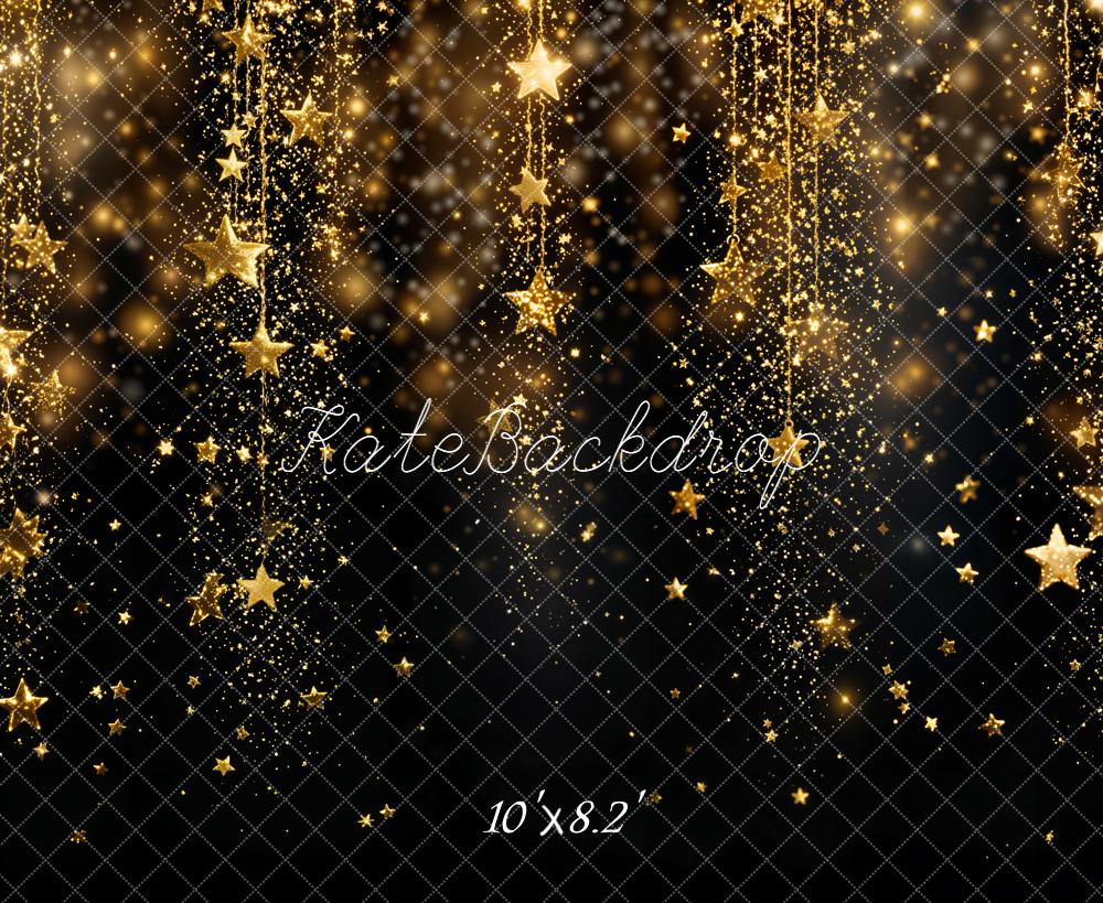 Kate Gold Glitter Stars Sparkle Fleece Backdrop Designed by Kate Image -UK
