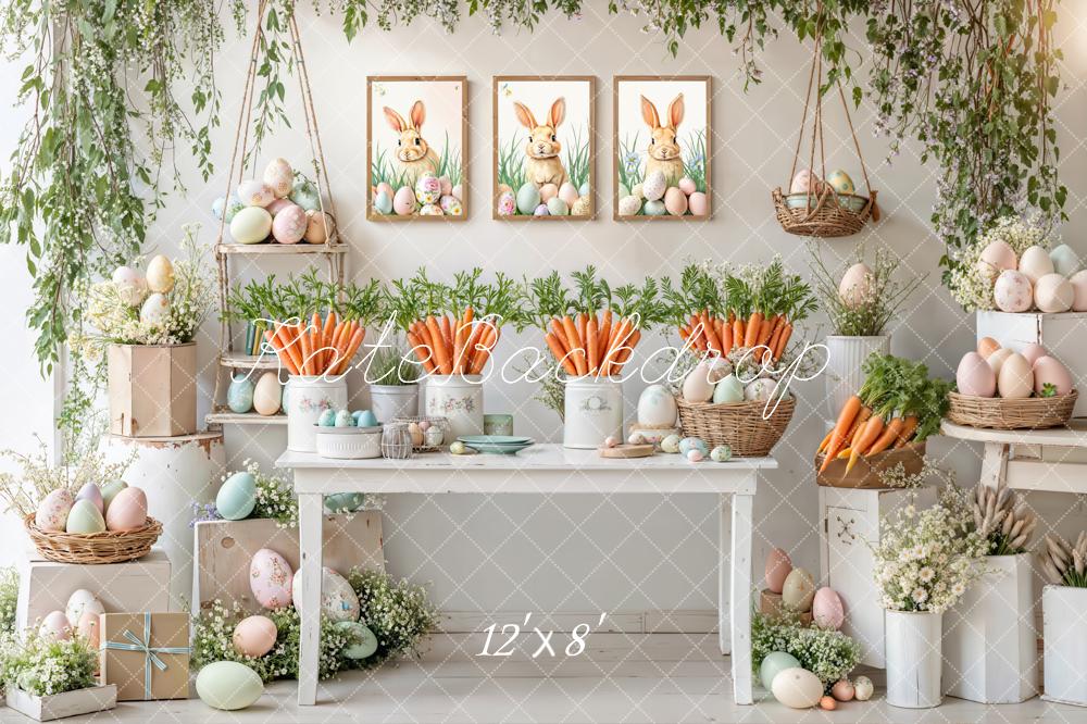 Kate Easter Bunny Carrots Pastel Eggs Backdrop Designed by Emetselch -UK