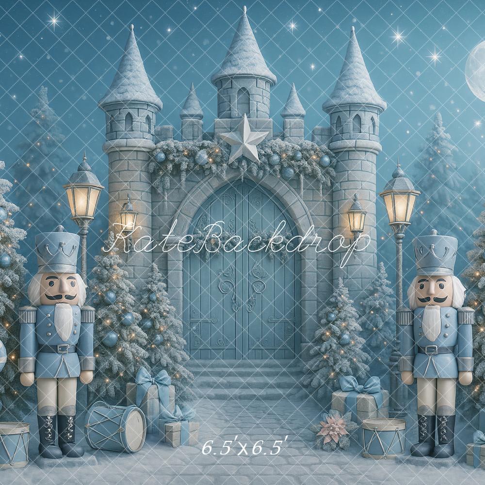 Kate Blue Christmas Nutcracker Castle Trees Backdrop Designed by Ashley Paul
