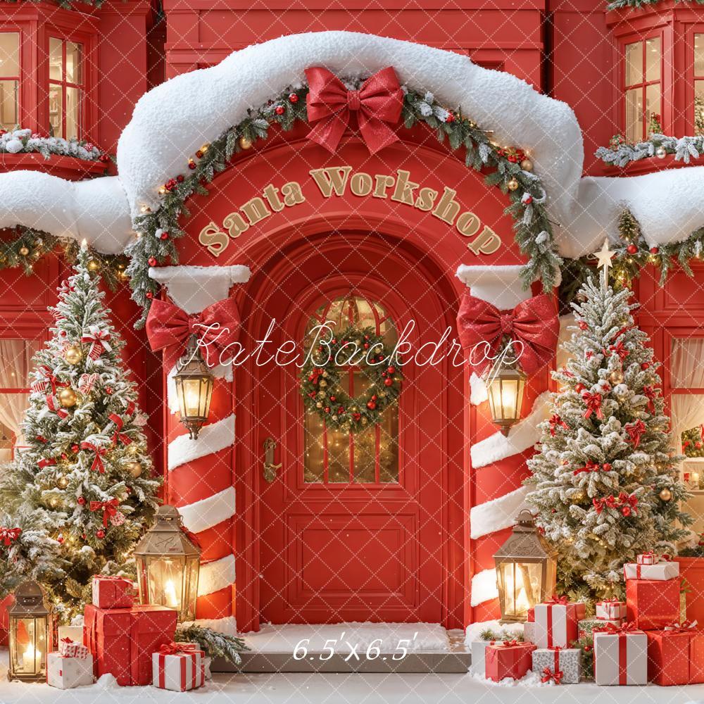 Kate Christmas Santa Workshop Snowy Trees Gifts Backdrop Designed by Emetselch -UK