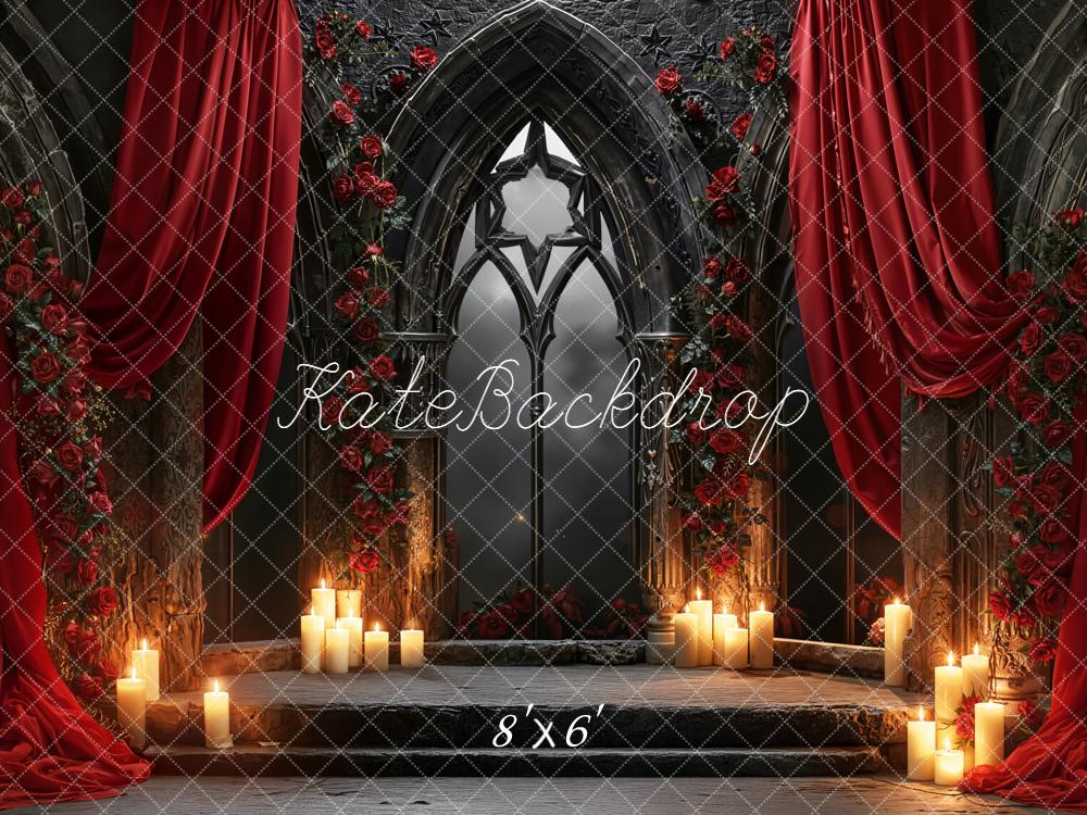 Kate Gothic Arch Roses Candles Drapes Fleece Backdrop Designed by Emetselch -UK