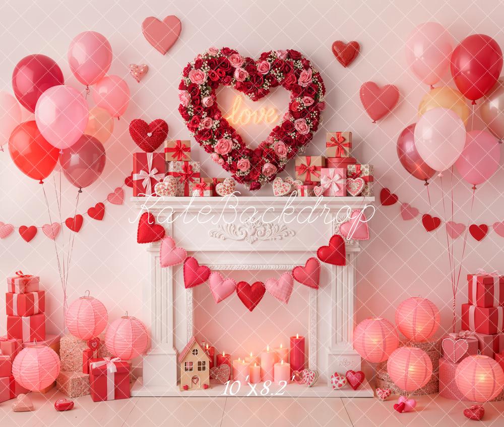 Kate Valentine Heart Wreath Balloons Gifts Fleece Backdrop Designed by Emetselch -UK