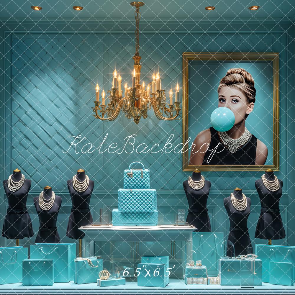 Kate Turquoise Luxury Cake Jewellery Backdrop Designed by Ashley Paul -UK