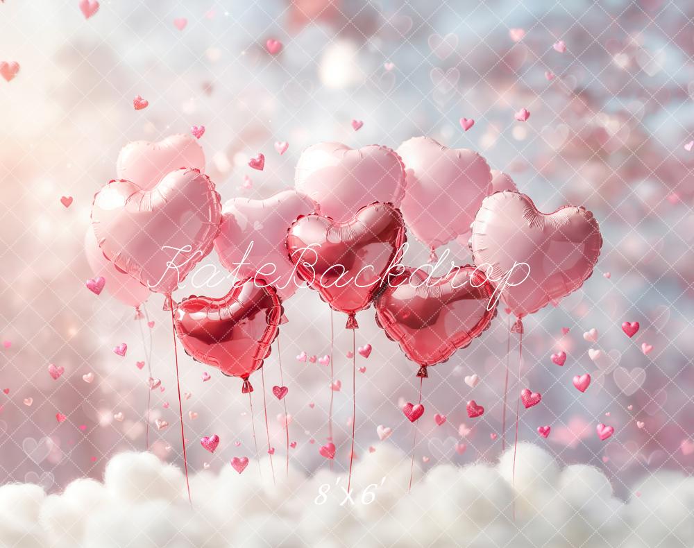 Kate Valentine Pink Hearts Balloons Clouds Fleece Backdrop Designed by Emetselch -UK