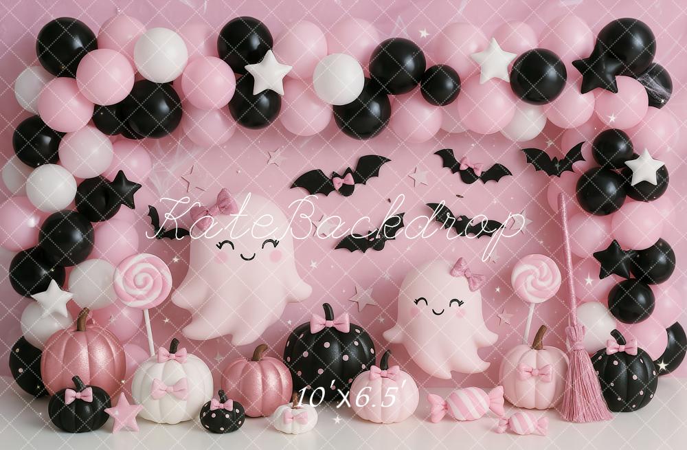 Kate Halloween Pink Ghost Balloons Backdrop Designed by Ashley Paul