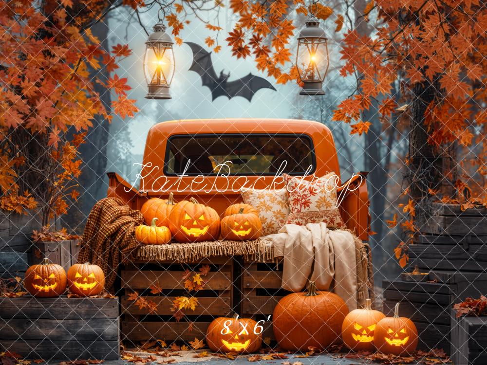 Kate Halloween Truck Pumpkins Autumn Forest Backdrop Designed by Emetselch -UK