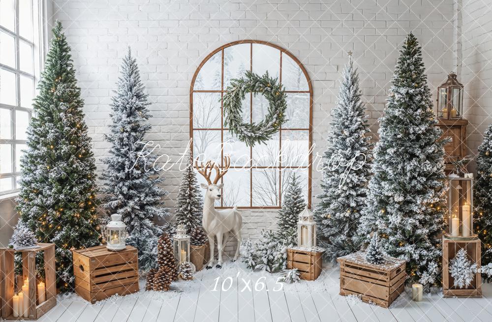 Kate Christmas Trees Window Fleece Backdrop Designed by Emetselch -UK