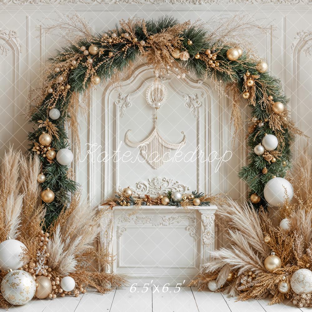 Kate Christmas Pampas Arch White Wall Backdrop Designed by Emetselch -UK