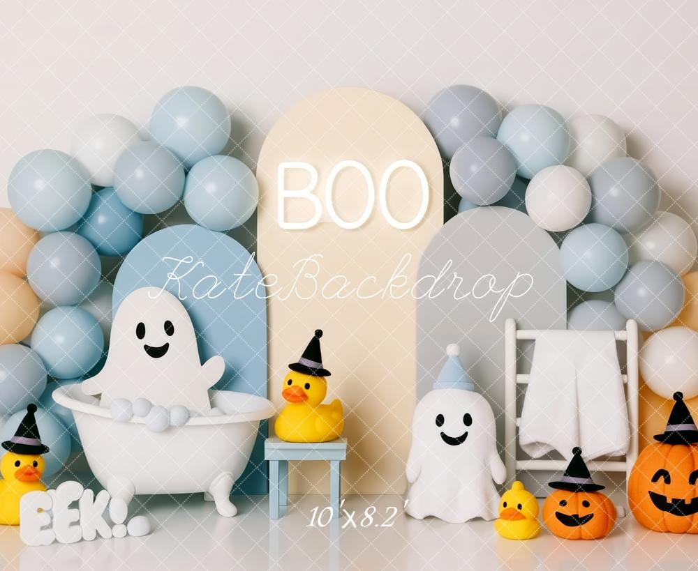 Kate Halloween Ghosts Bathtub Balloons Pumpkins Backdrop Designed by Patty Robert -UK