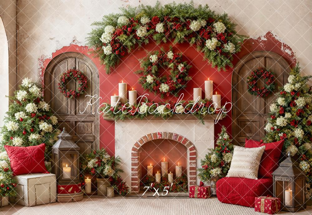 Kate Christmas Fireplace Garland Candles Backdrop Designed by Emetselch