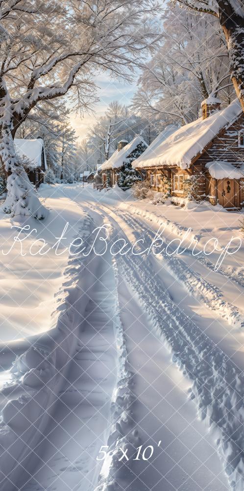 Kate Sweep Winter Snowy Cottage Path Backdrop Designed by Emetselch