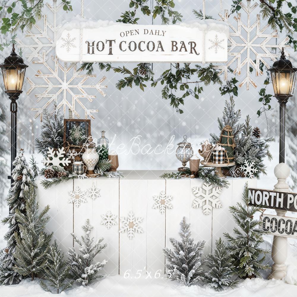 Kate Christmas Hot Cocoa Bar Snowflakes Trees Backdrop Designed by Emetselch