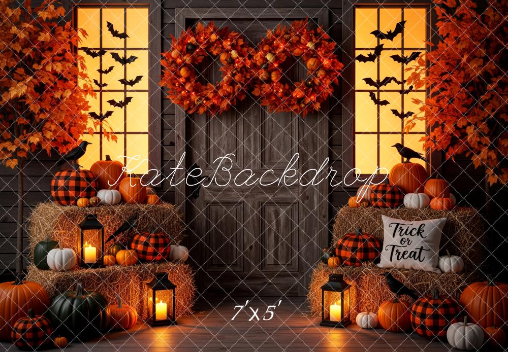Kate Halloween Pumpkins Autumn Wreaths Backdrop Designed by Patty Robert