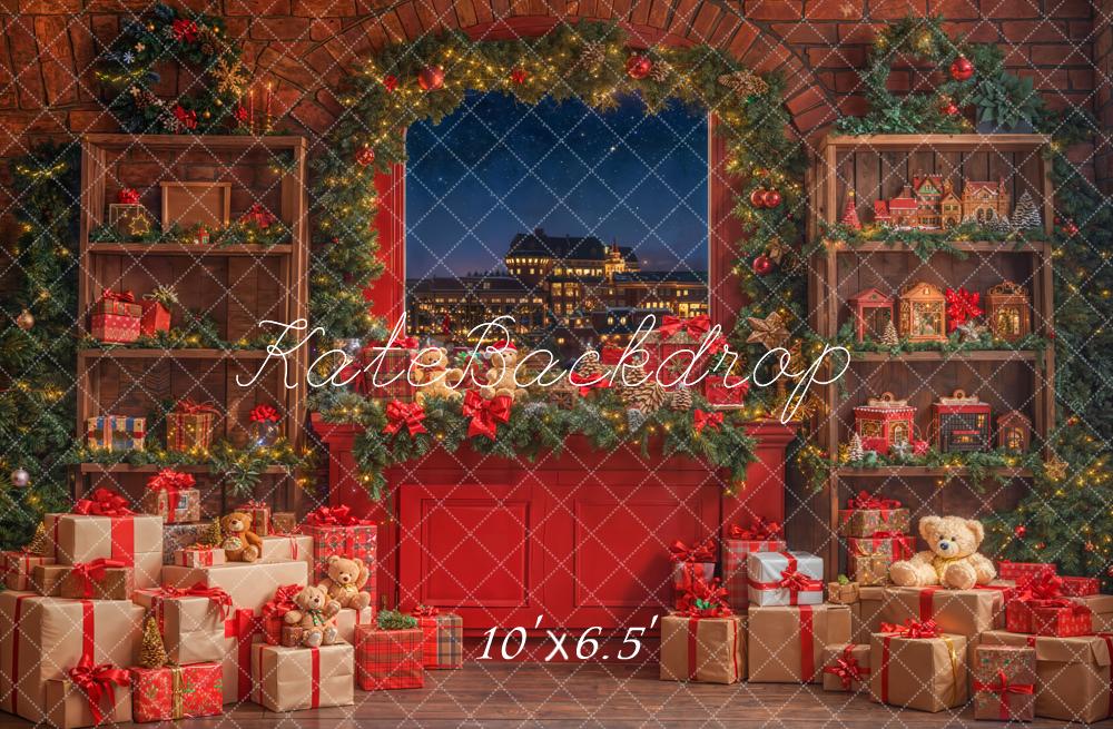 Kate Red Christmas Garland Window Gift Fleece Backdrop Designed by Emetselch -UK