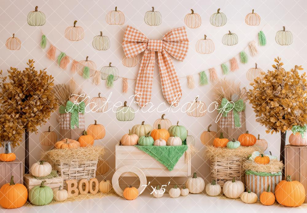 Kate Autumn Pumpkins Trees Bow Backdrop Designed by Patty Robert