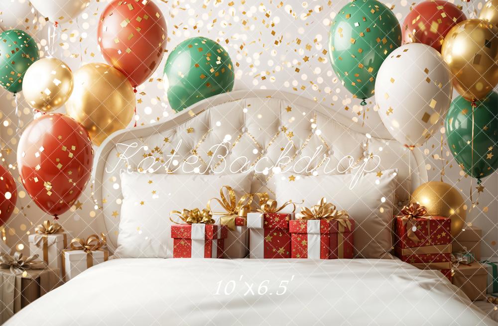 Kate Christmas Balloons Presents Bed Fleece Backdrop Designed by Emetselch -UK