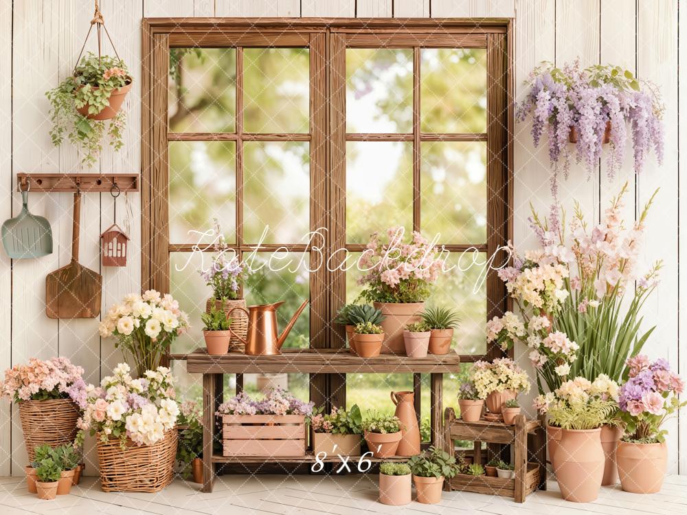 Kate Wooden Window Flower Pots Rustic Backdrop Designed by Emetselch