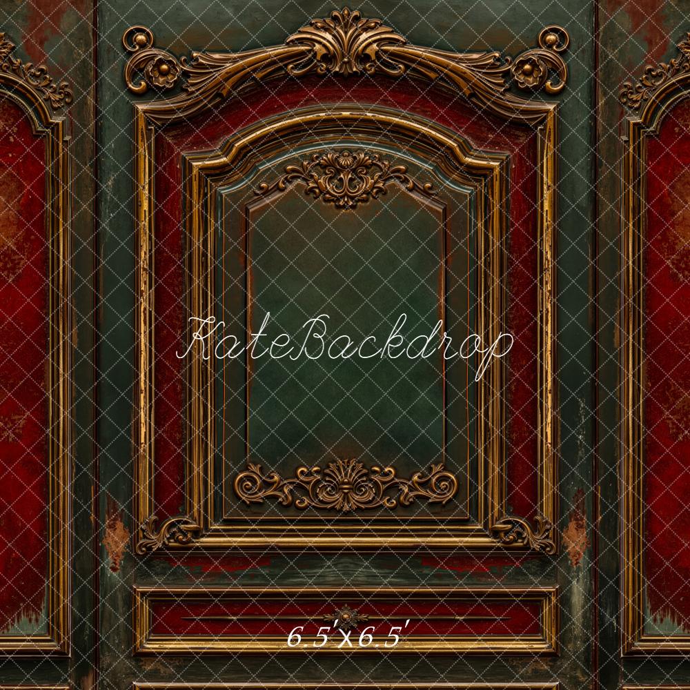 Kate Vintage Ornate Wall Red Green Backdrop Designed by Emetselch -UK