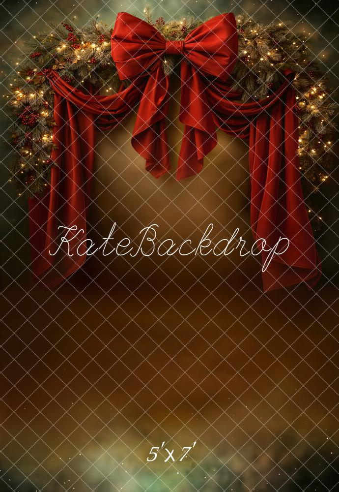 Kate Christmas Garland Red Bow Drapes Backdrop Designed by Chain Photography -UK
