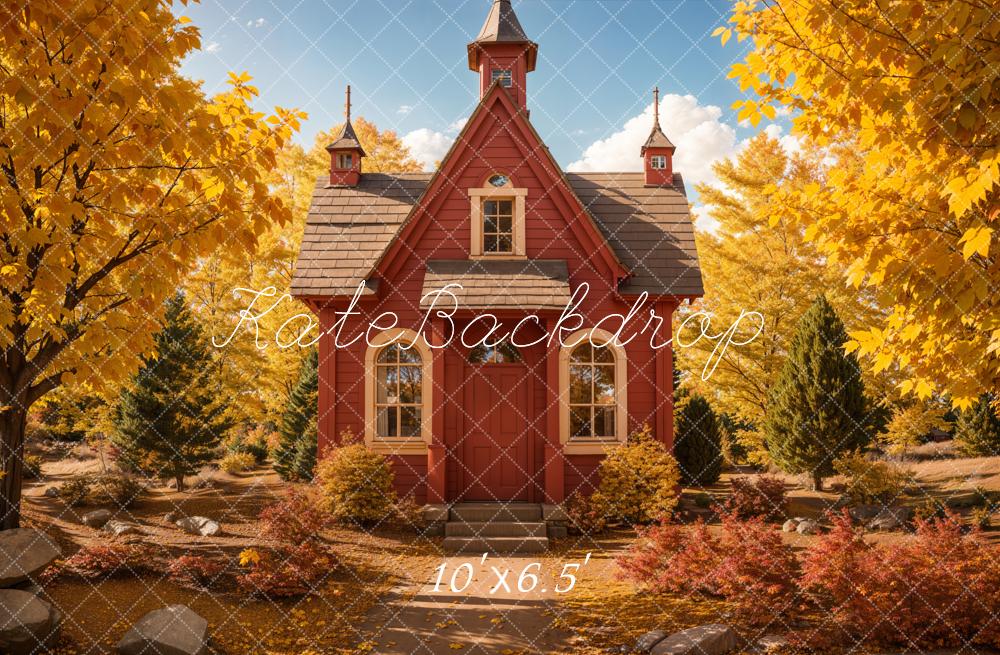 Kate Back to School Autumn Forest Red House Backdrop Designed by Emetselch -UK