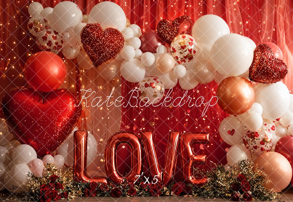 Kate Valentine Red Balloons Hearts Garland Backdrop Designed by Emetselch -UK