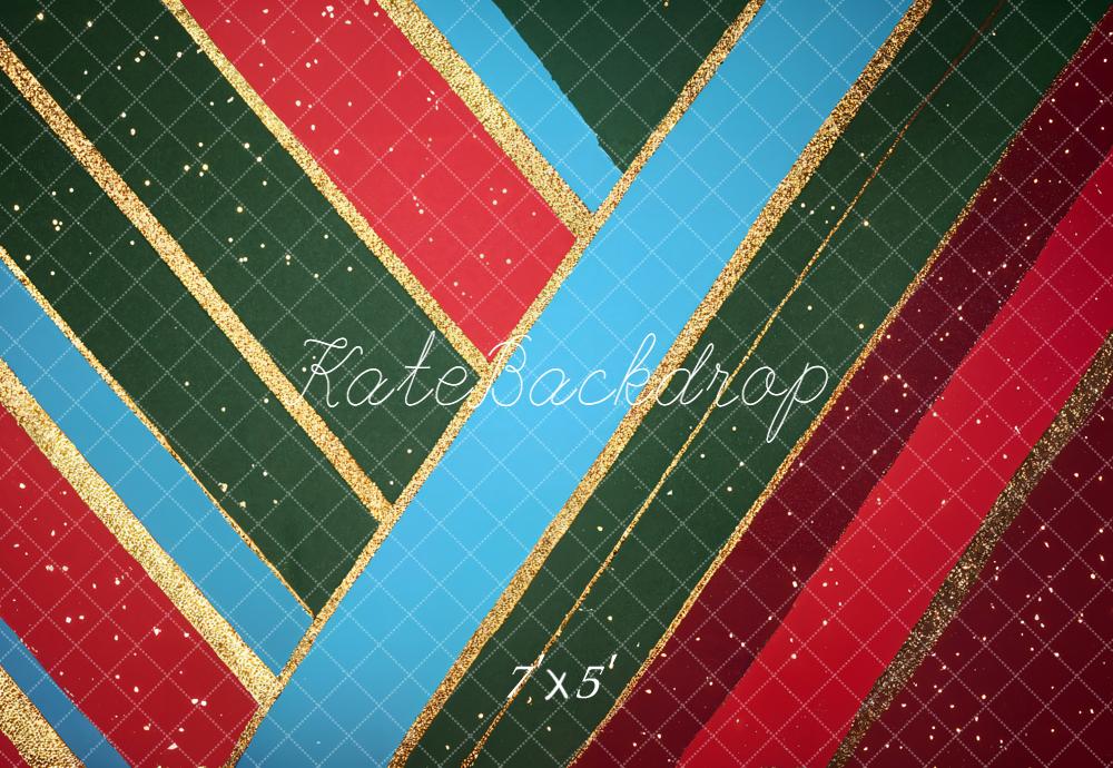 Kate Christmas Plaid Diagonal Stripes Glitter Backdrop Designed by Emetselch -UK