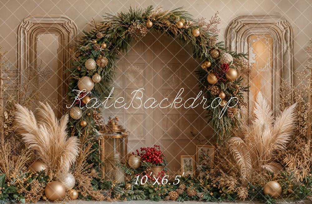 Kate Christmas Floral Arch Pampas Grass Fleece Backdrop Designed by Emetselch -UK