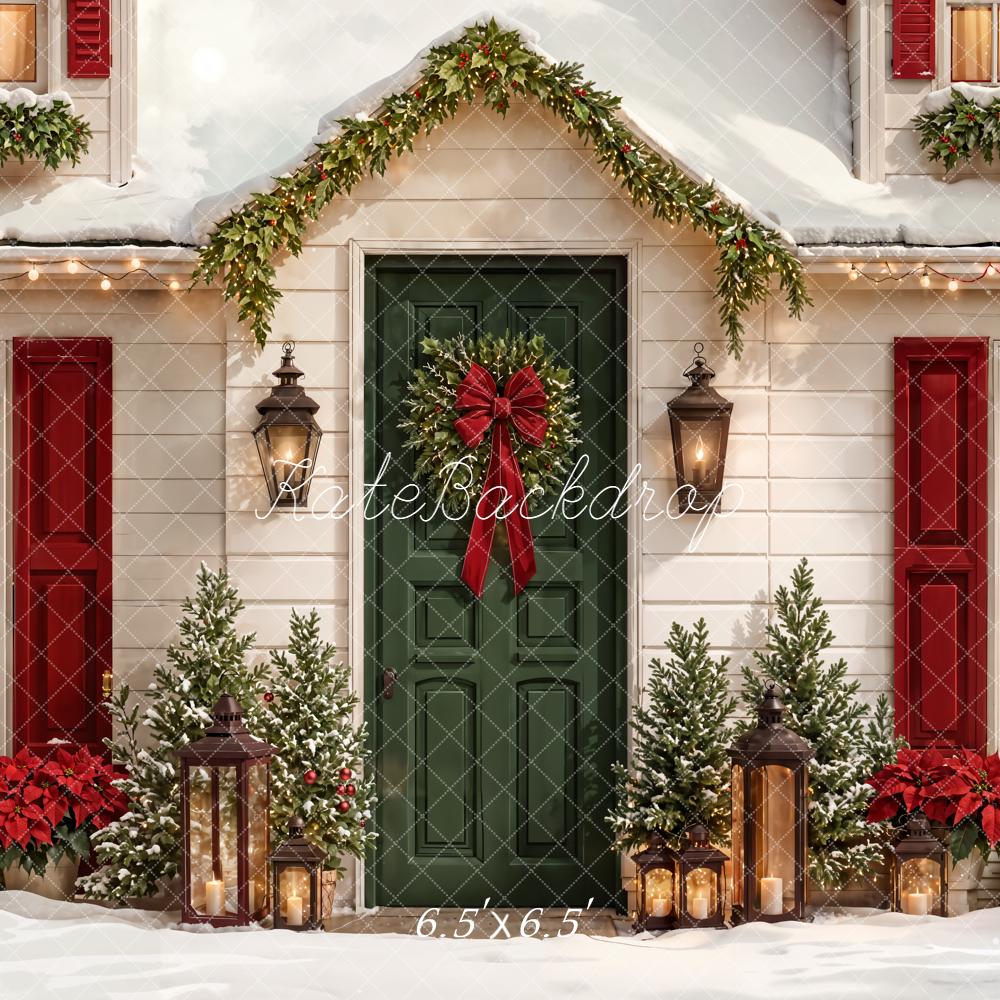 Kate Christmas House Red Green Door Wreath Backdrop Designed by Emetselch -UK