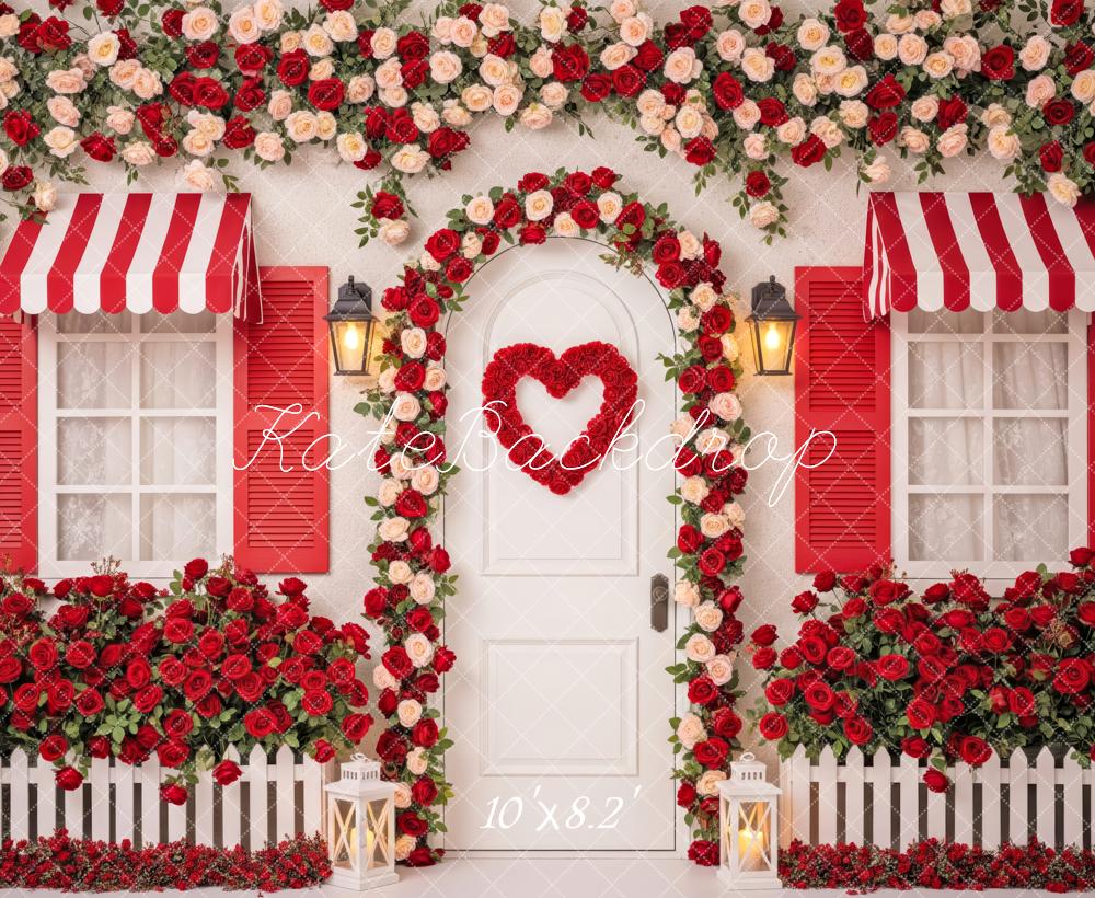 Kate Red Rose Cottage Striped Awning Backdrop Designed by Patty Robert