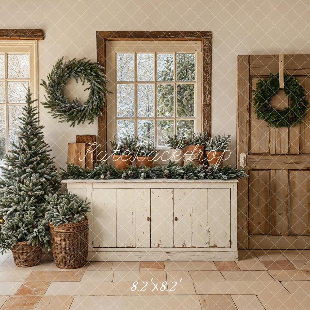 Kate Christmas Wreaths Tree Rustic Windows Backdrop Designed by Emetselch