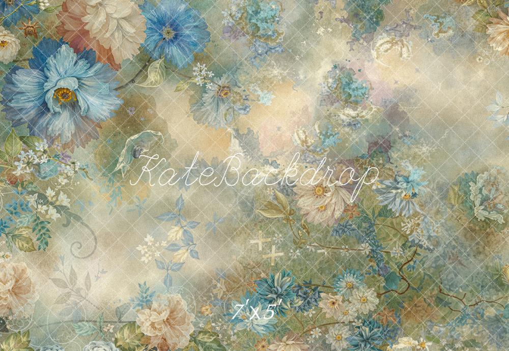 Kate Vintage Blue Beige Floral Pattern Backdrop Designed by Emetselch -UK