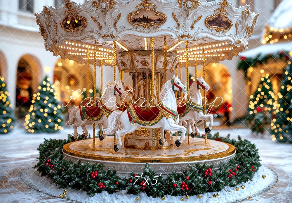Kate Carousel Horses Christmas Trees Backdrop Designed by Mini MakeBelieve -UK