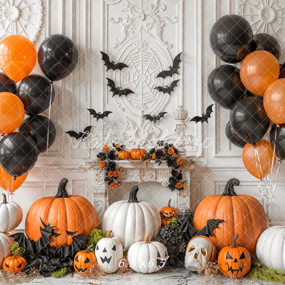 Kate Halloween Pumpkins Balloons Bats Backdrop Designed by Emetselch -UK