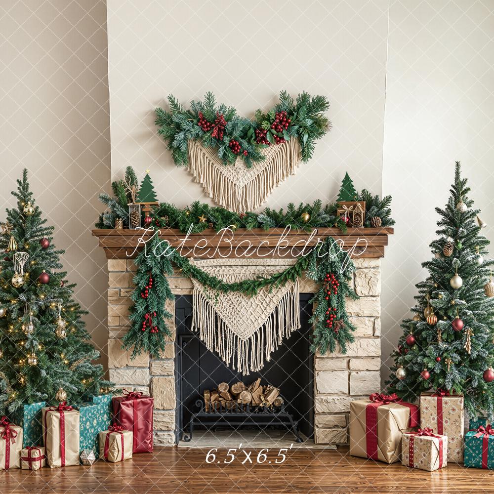 On Sale Kate Christmas Fireplace Gift Boxes Trees Backdrop Designed by Emetselch
