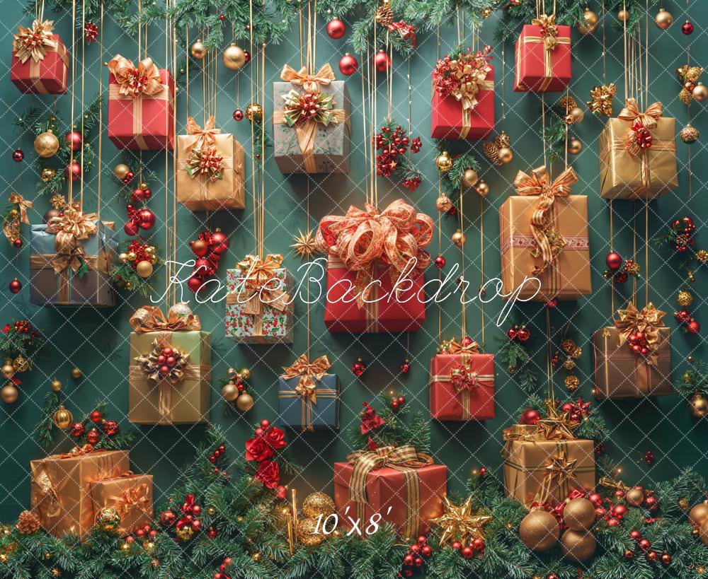 Kate Christmas Present Green Fleece Backdrop Designed by Emetselch -UK