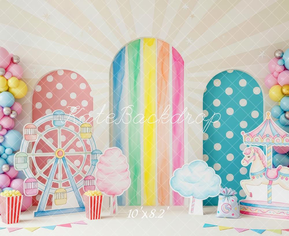 Kate Ferris Wheel Carousel Balloons Pastel Backdrop Designed by Patty Robert