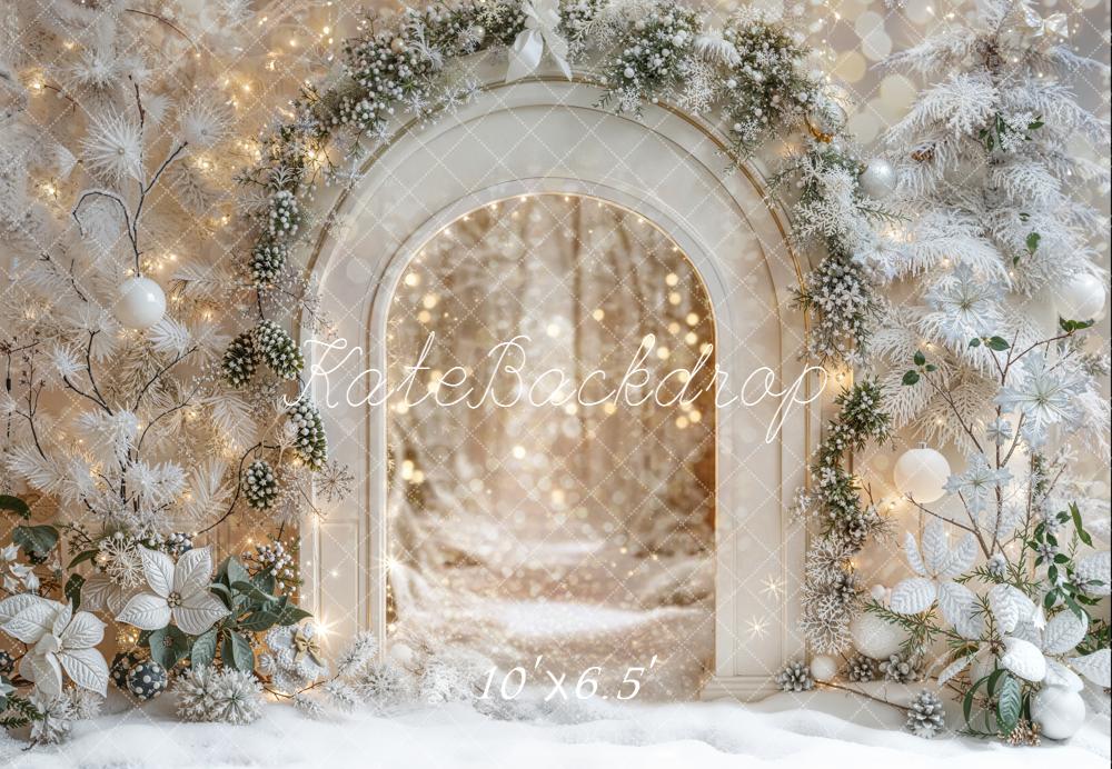 Kate Winter Archway White Christmas Lights Fleece Backdrop Designed by Emetselch
