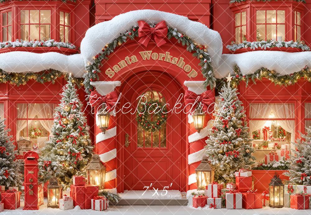 Kate Christmas Santa Workshop Snowy Trees Gifts Backdrop Designed by Emetselch -UK