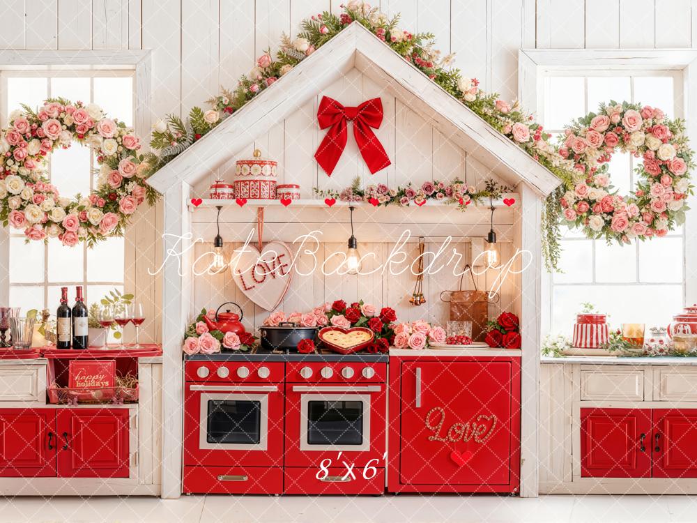 Kate Valentine Kitchen Red Oven Floral Decor Backdrop Designed by Emetselch