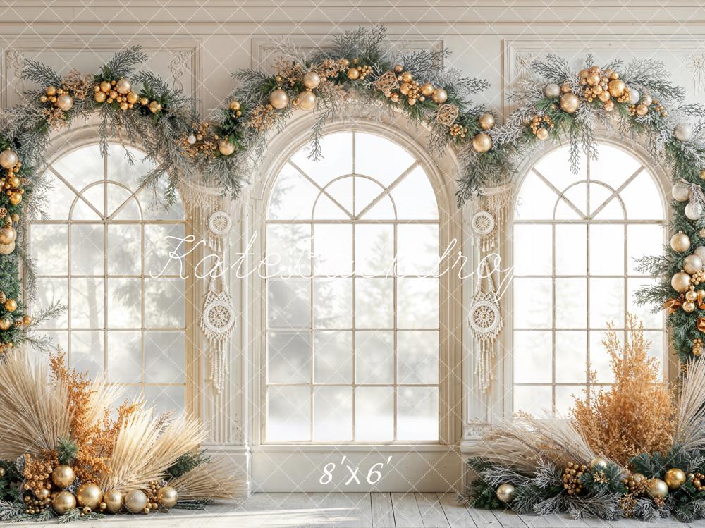 Kate Christmas Arch Windows Garland Fleece Backdrop Designed by Emetselch -UK