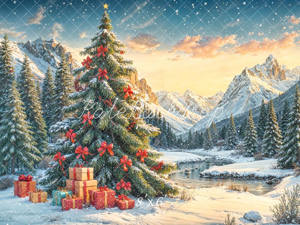 Kate Christmas Tree Snowy Forest Mountain Backdrop Designed by Emetselch -UK