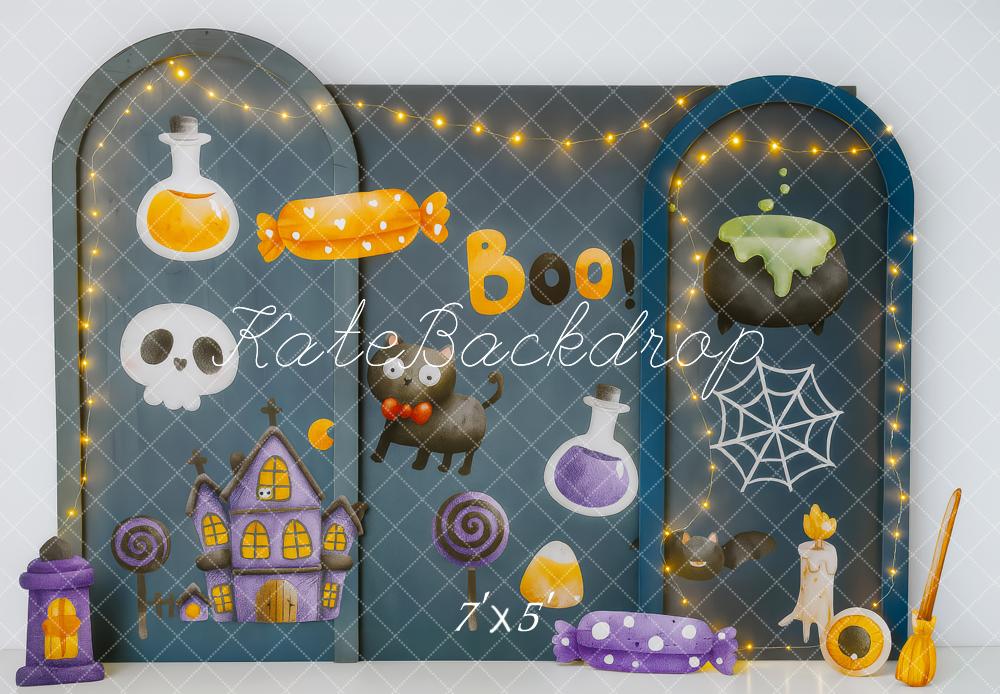 Kate Halloween Candy Cat Cauldron Backdrop Designed by Patty Robert -UK