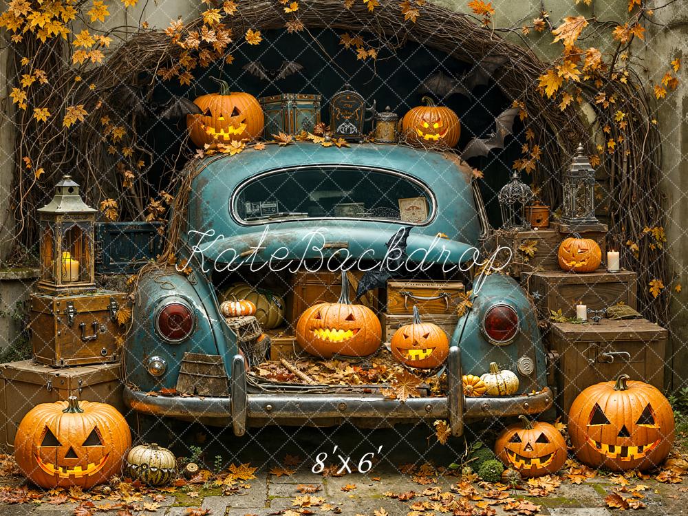 Kate Halloween Pumpkins Vintage Car Backdrop Designed by Emetselch -UK